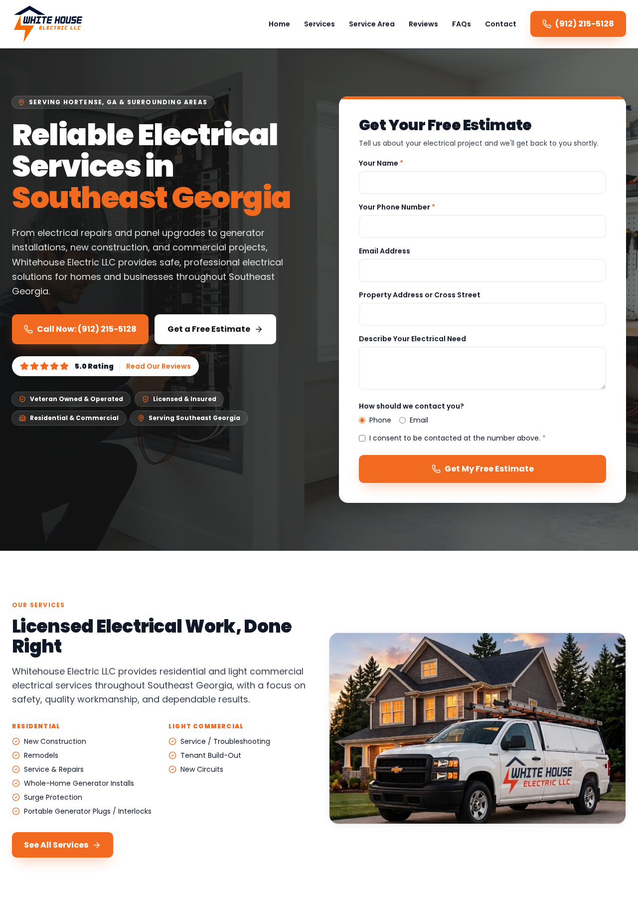 Whitehouse Electric Homepage — after redesign