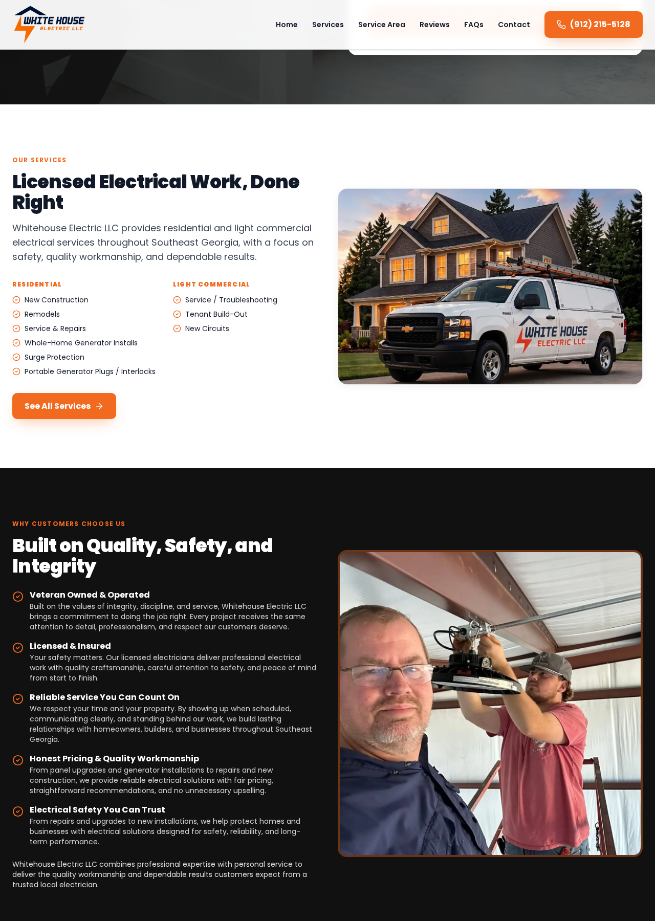 Whitehouse Electric Homepage — services section — after redesign