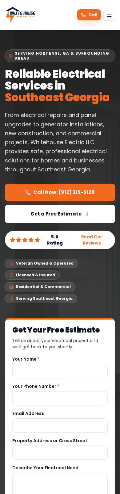 Whitehouse Electric Mobile experience — after redesign