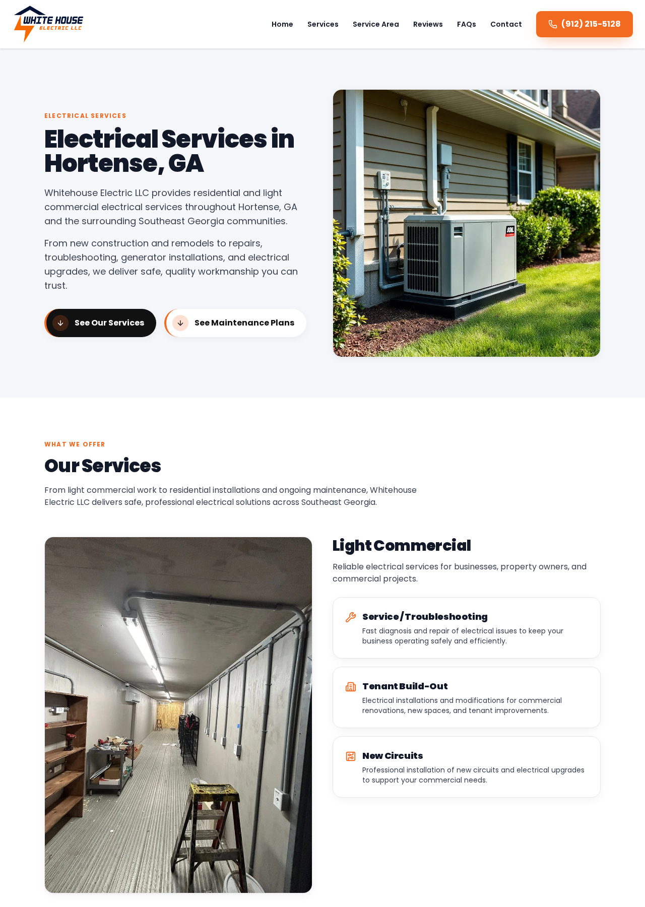 Whitehouse Electric Services page — after redesign
