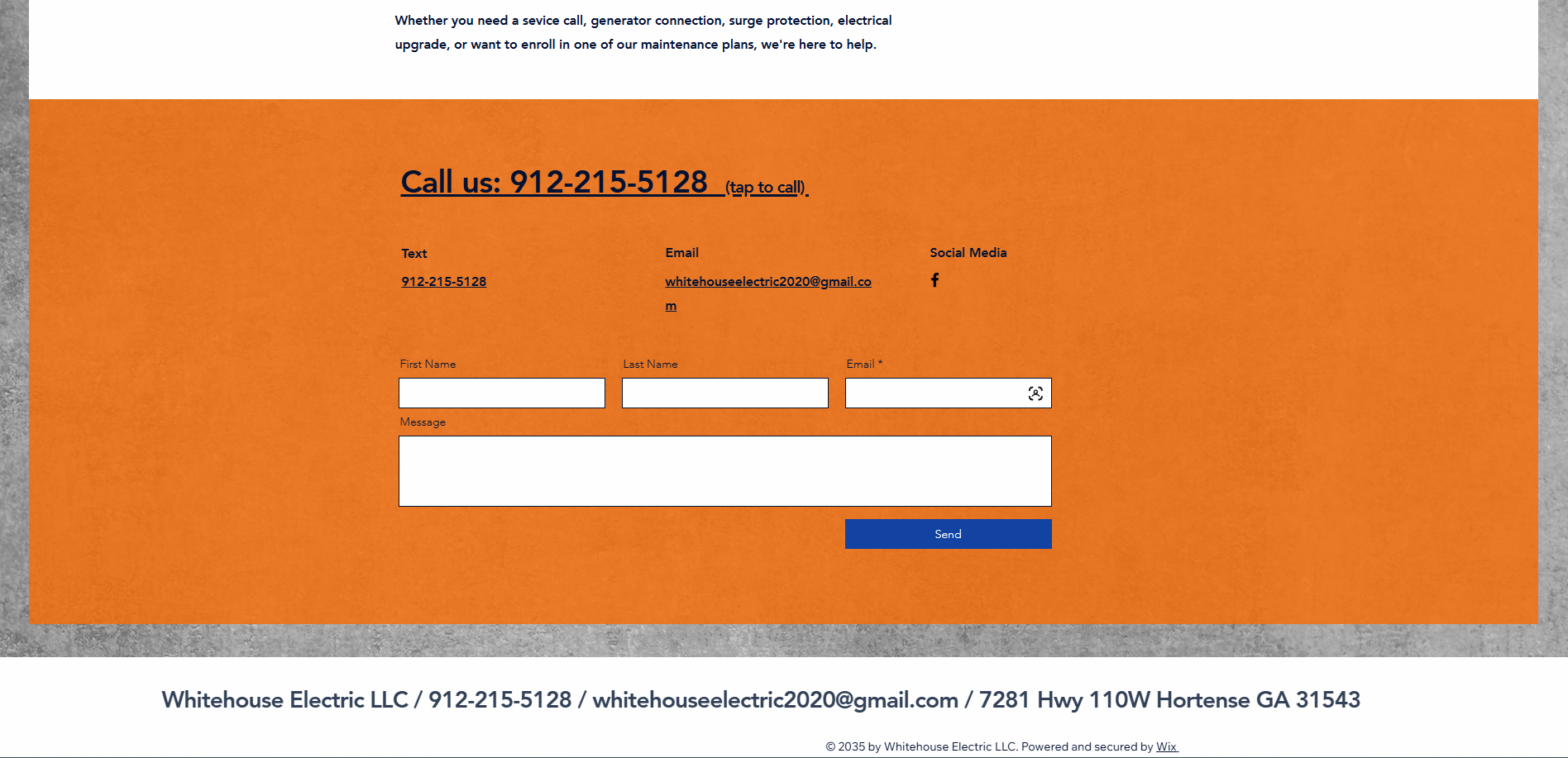 Whitehouse Electric Contact form — before redesign