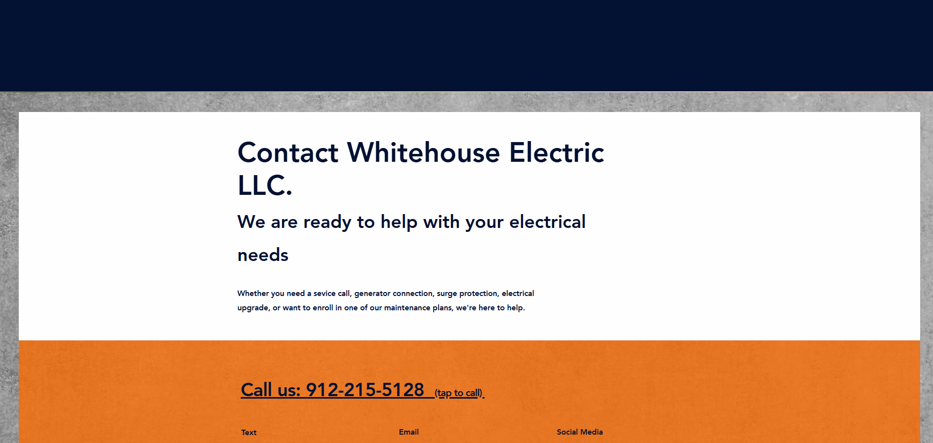 Whitehouse Electric Contact page — before redesign