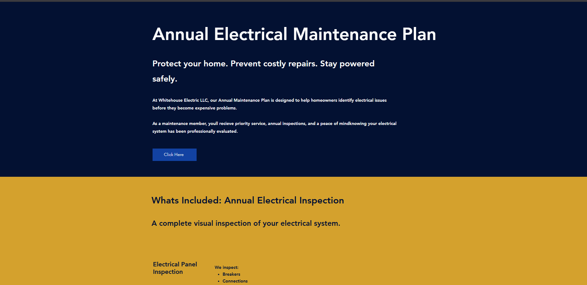 Whitehouse Electric Maintenance plans — before redesign