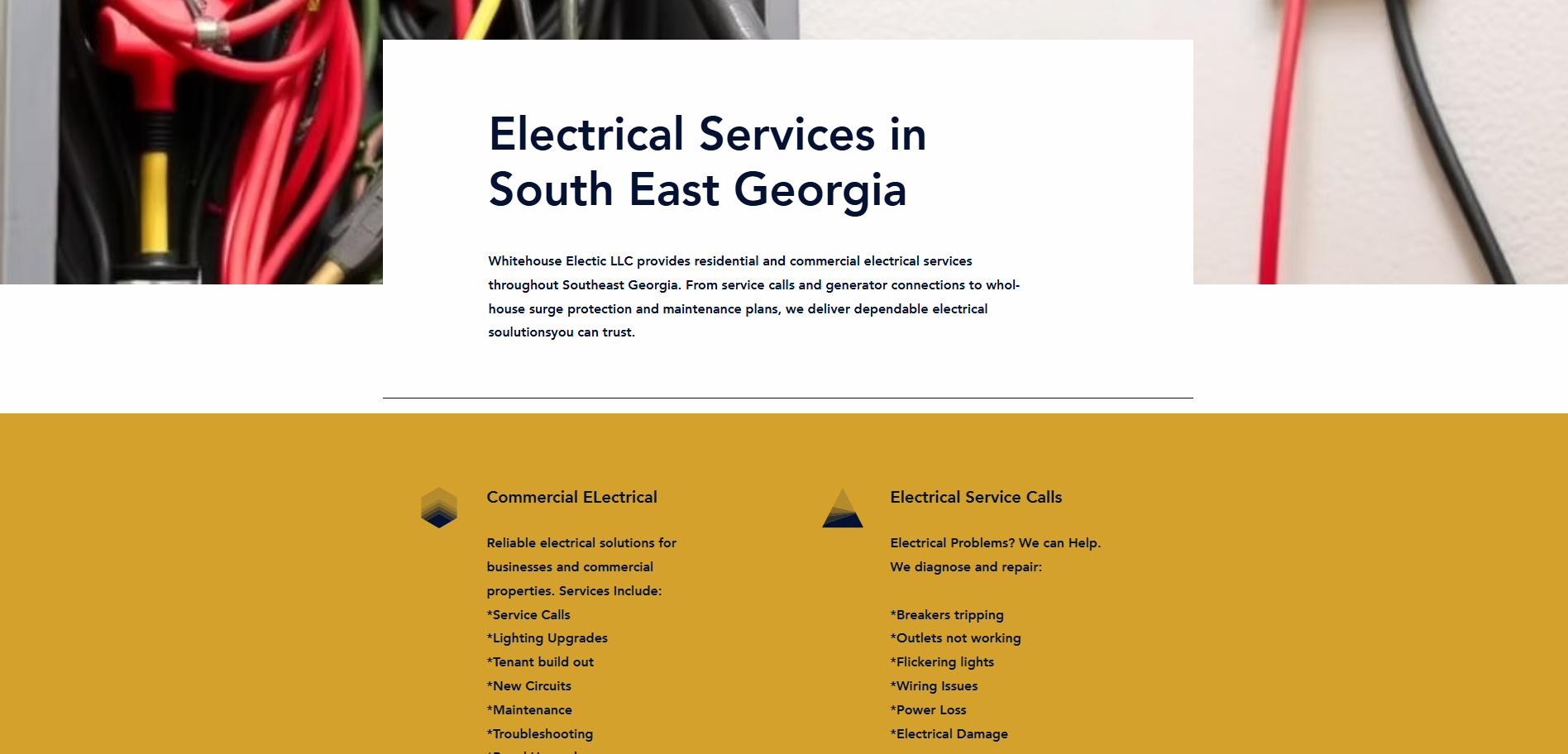 Whitehouse Electric Homepage — services section — before redesign